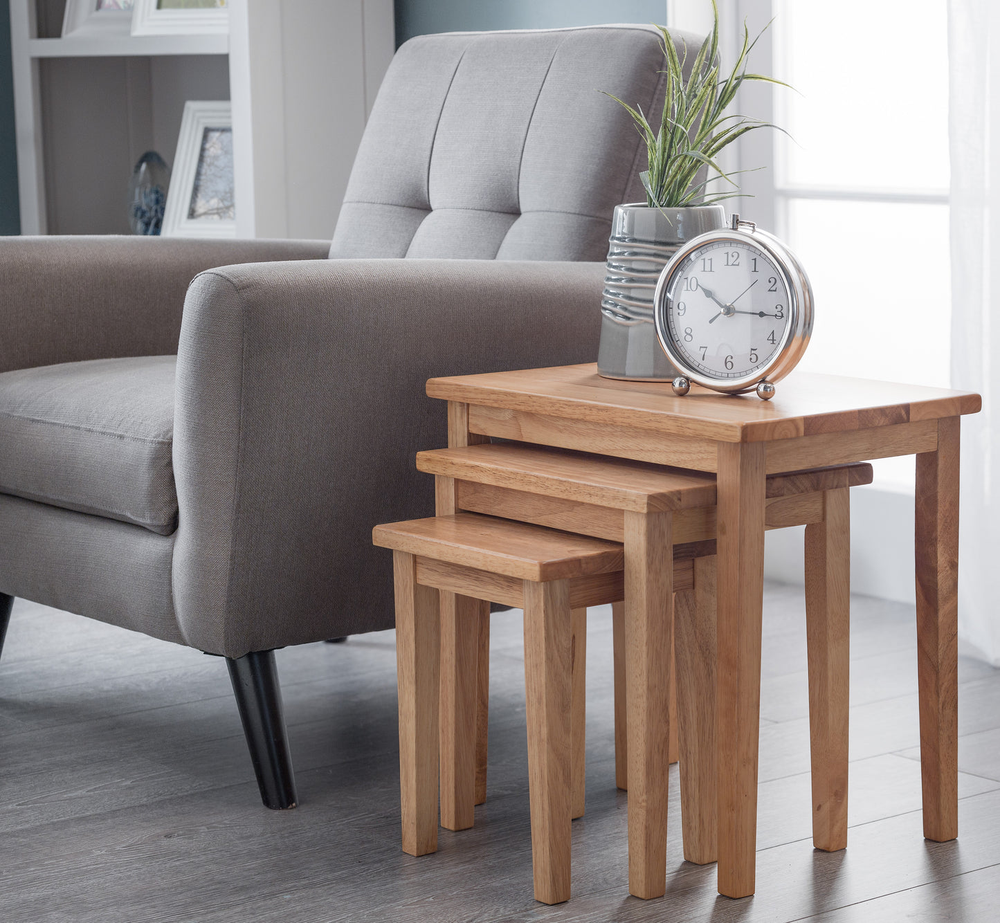 CLEO NEST OF TABLES - NATURAL OAK FINISH Solid Rubberwood CLE001
