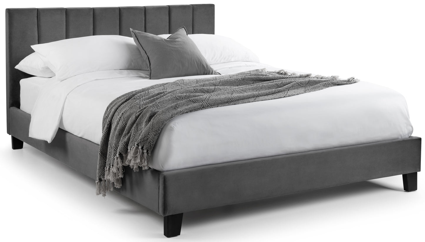ROSA VELVET BED IN A BOX 135CM - GREY Hardwood Frame With Foam ROS002