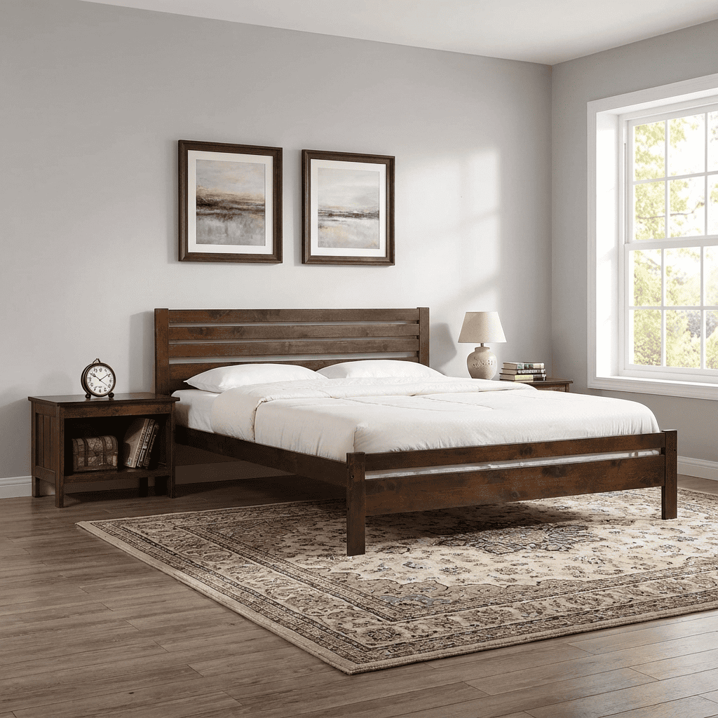 Astley Solid Hardwood Double Bed 135cm - Antique Oak Finish & Matching Bedside - Havenheim Furniture