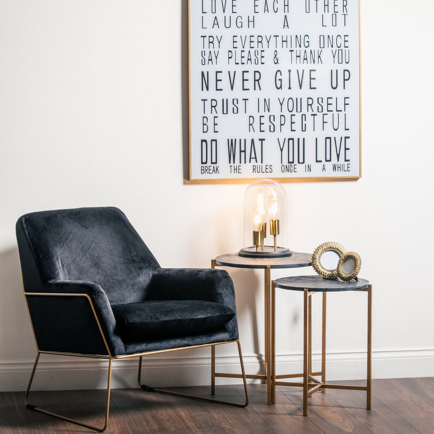 Set Of 2 Gold And Black Marble Tables - Havenheim Furniture