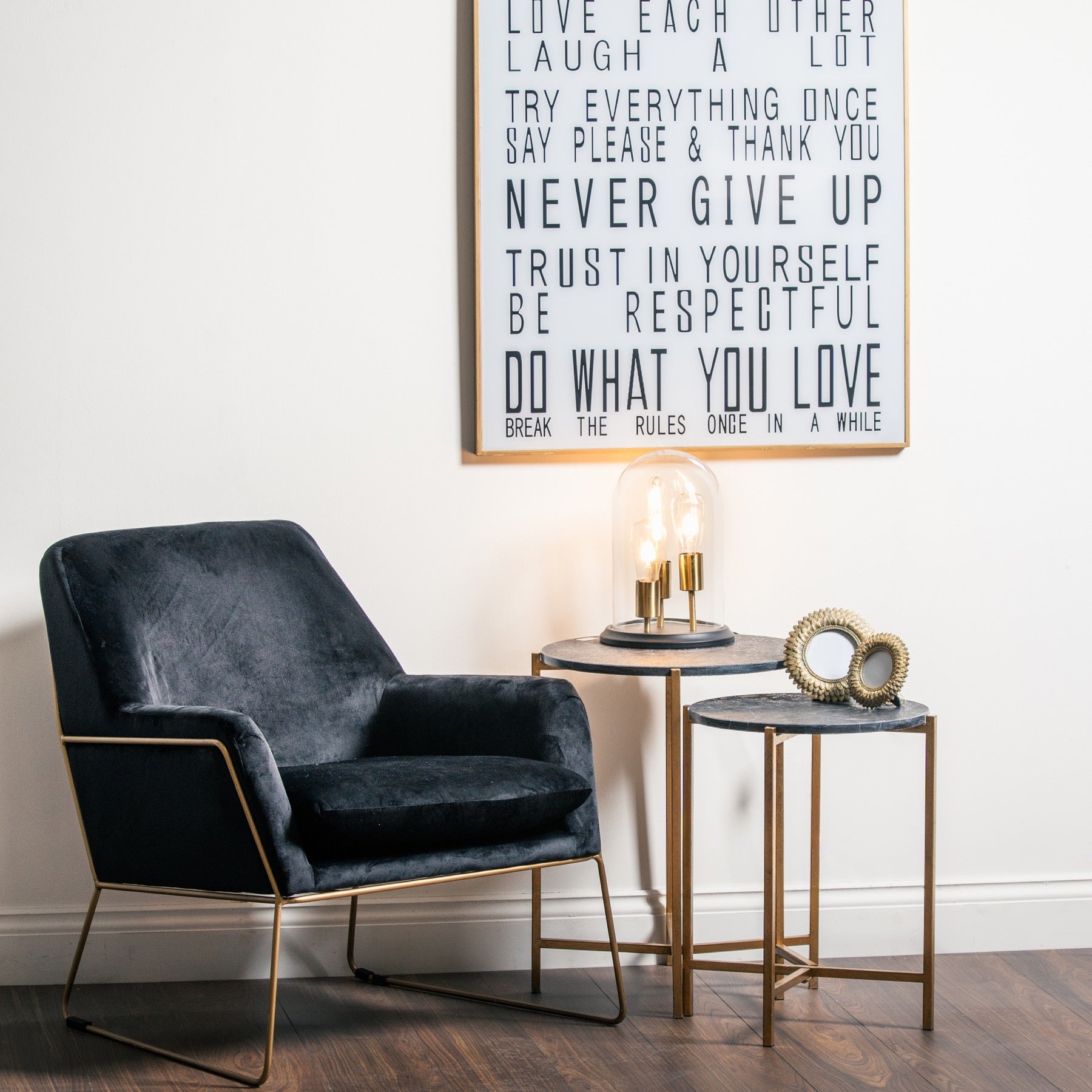 Set Of 2 Gold And Black Marble Tables - Havenheim Furniture