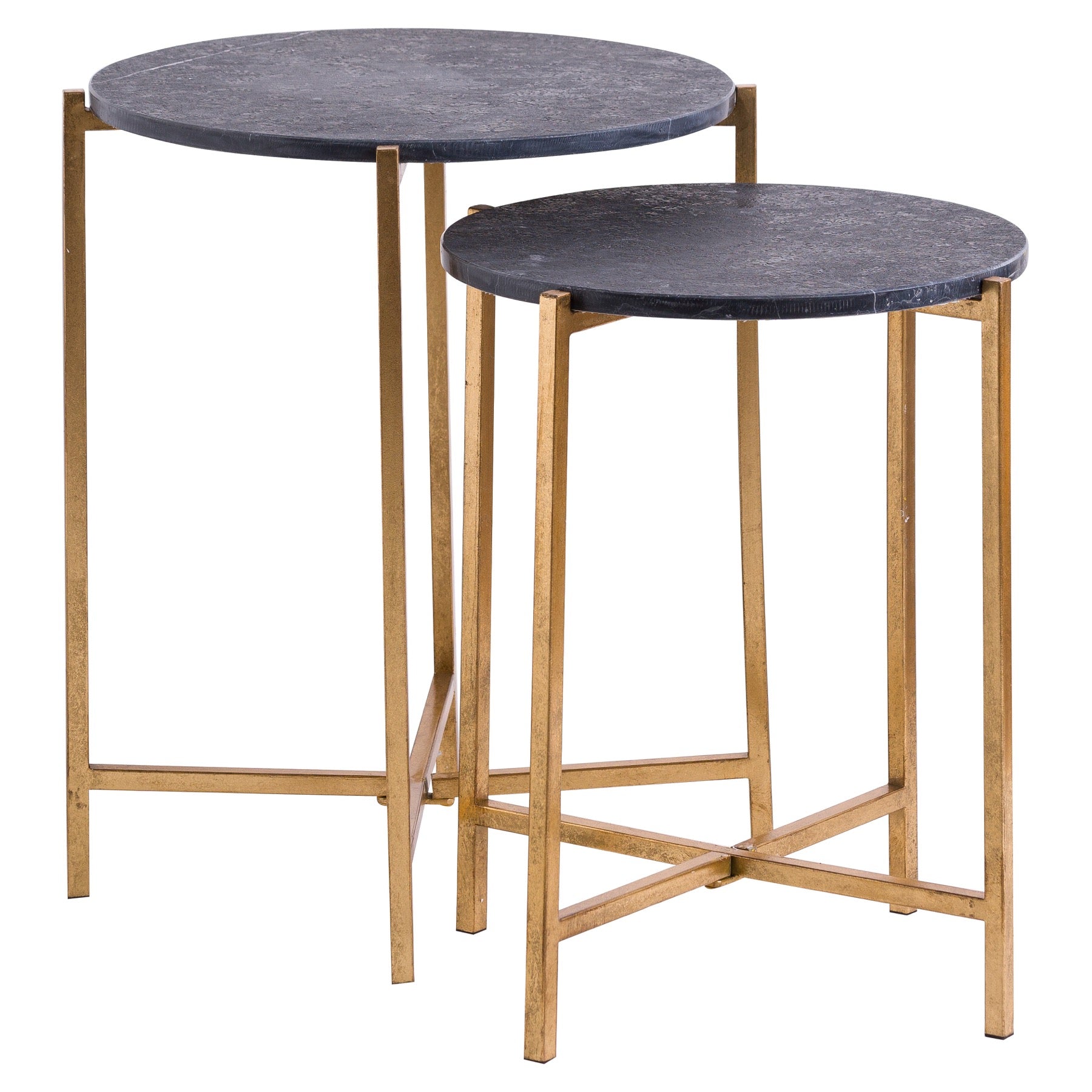 Set Of 2 Gold And Black Marble Tables - Havenheim Furniture