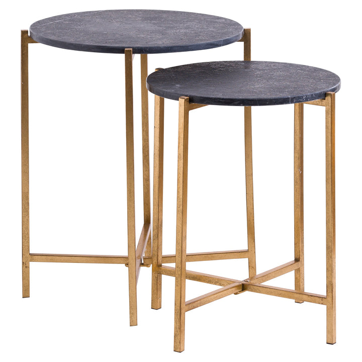 Set Of 2 Gold And Black Marble Tables - Havenheim Furniture