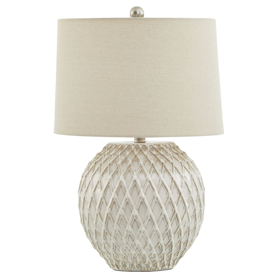 Lattice Ceramic Table Lamp With Linen Shade - Havenheim Furniture