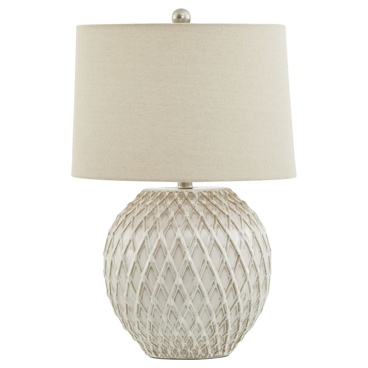 Lattice Ceramic Table Lamp With Linen Shade - Havenheim Furniture