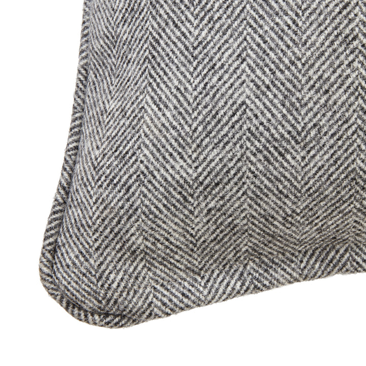 Grey Herringbone Pure Wool Cushion With Piped Edge 23770 - Havenheim Furniture