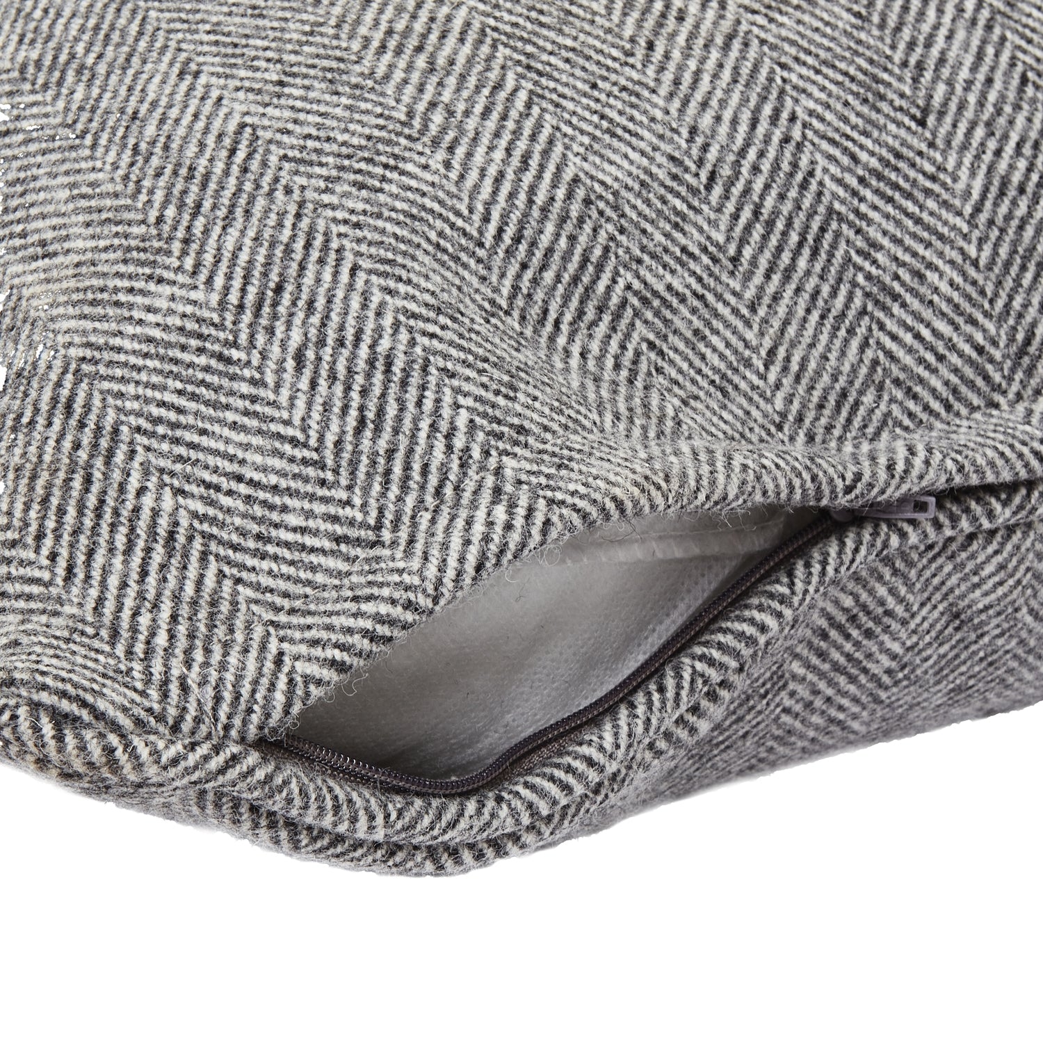 Grey Herringbone Pure Wool Cushion With Piped Edge 23770 - Havenheim Furniture