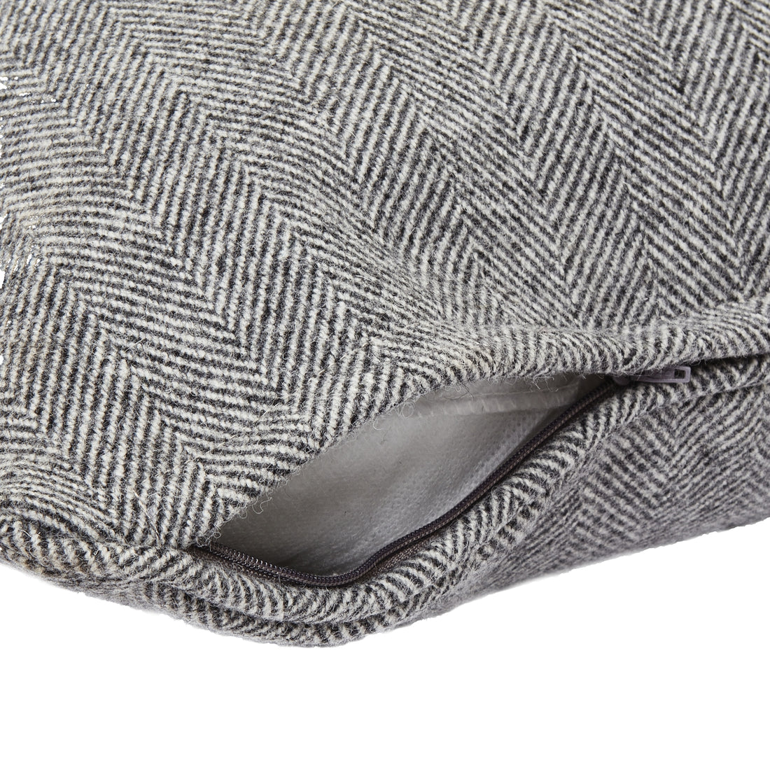 Grey Herringbone Pure Wool Cushion With Piped Edge 23770 - Havenheim Furniture