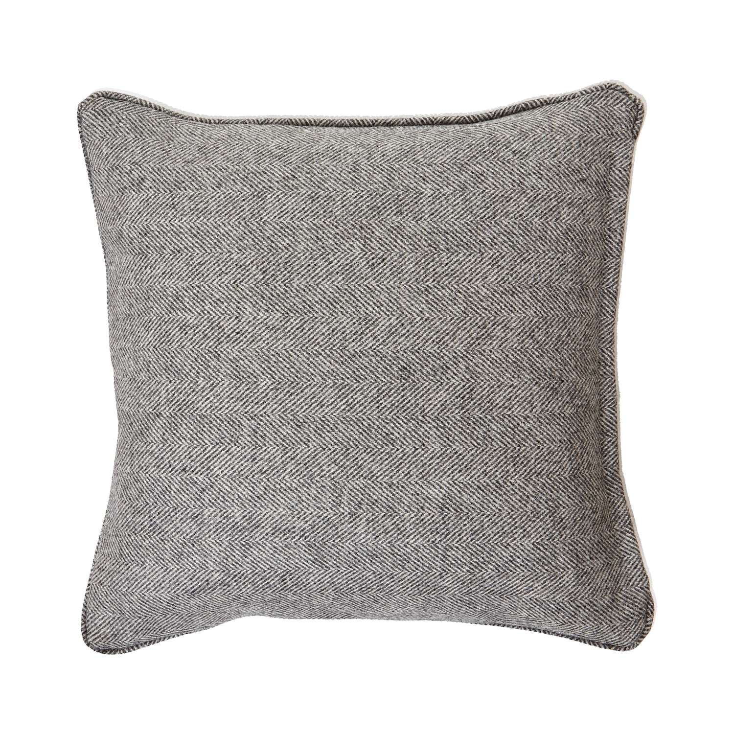 Grey Herringbone Pure Wool Cushion With Piped Edge 23770 - Havenheim Furniture