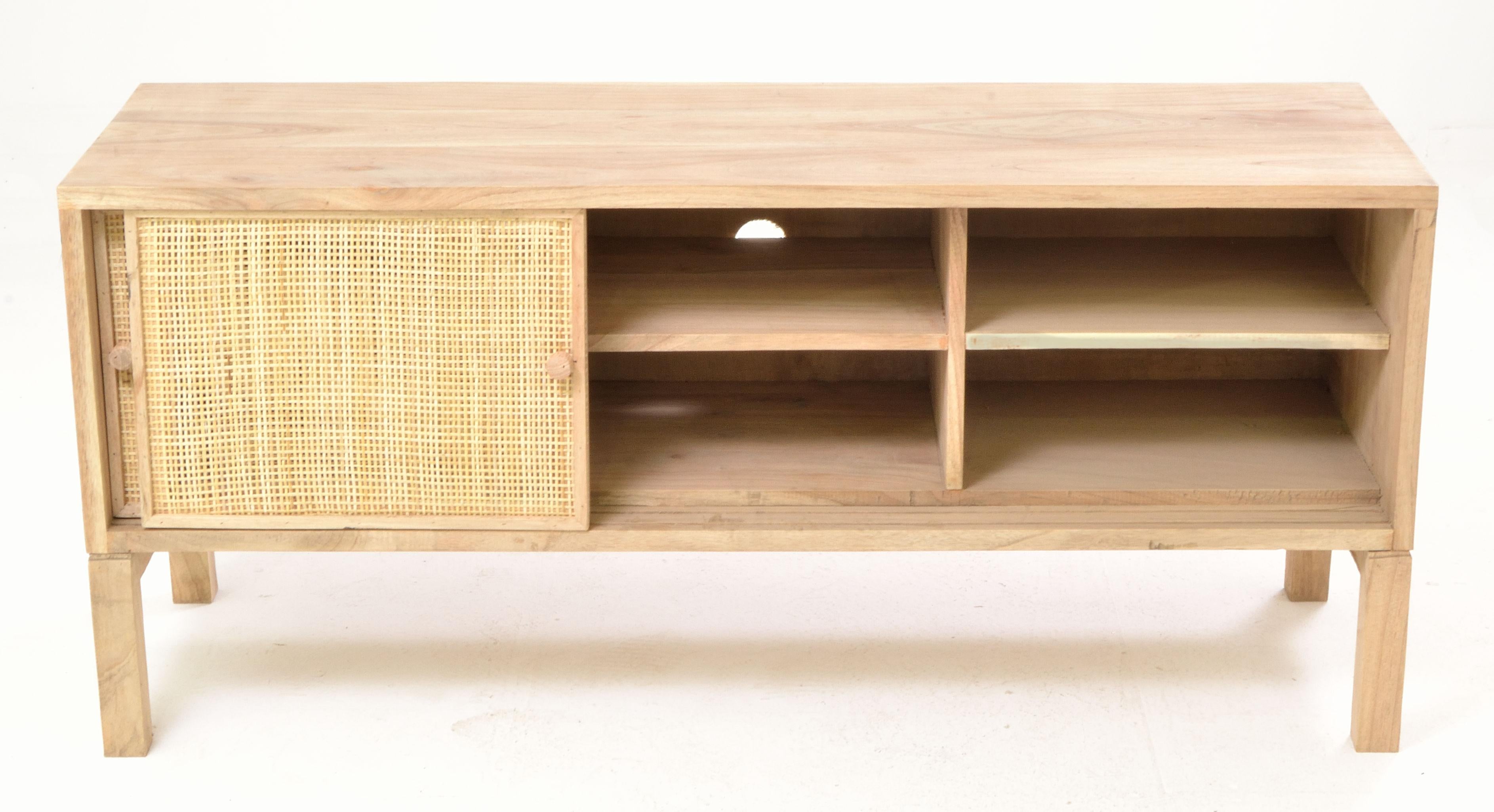 Havana Media Unit with Sliding Doors Rattan and Mindi Wood HAV01