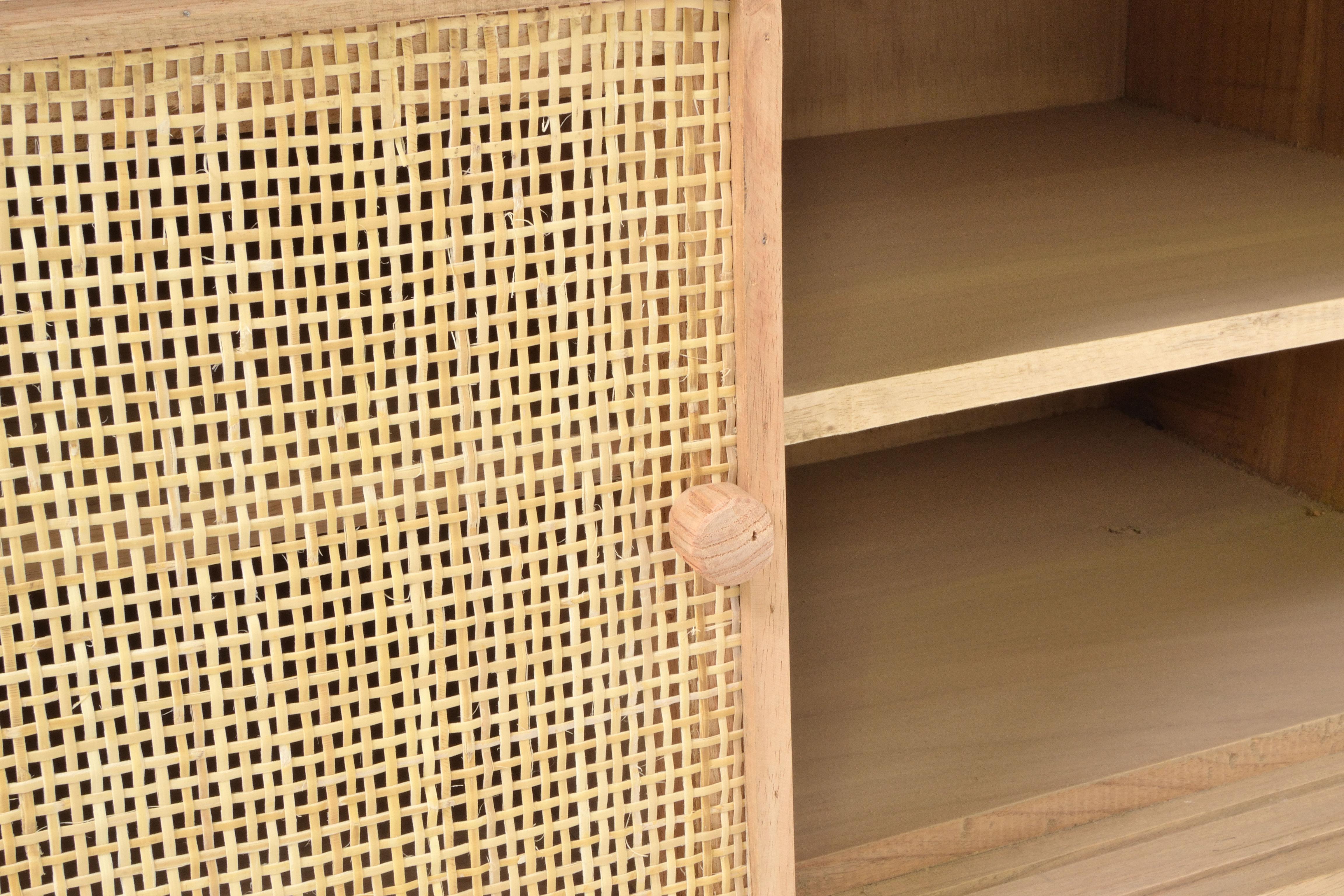 Havana Media Unit with Sliding Doors Rattan and Mindi Wood HAV01