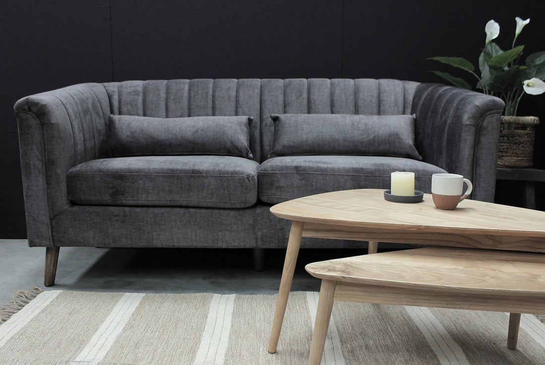 Melbah 3 Seater Sofa in Graphite Velvet VLA106