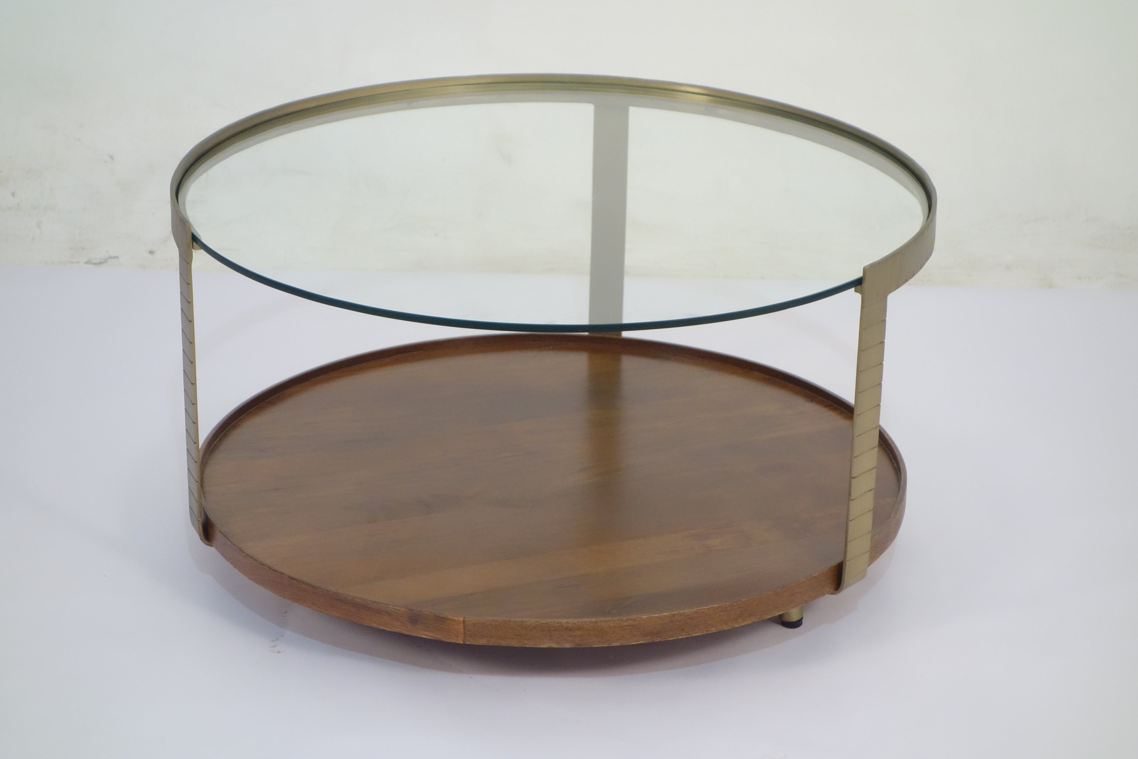 Rajpur Iron Round Glass Wood Tray Coffee Table 2862F