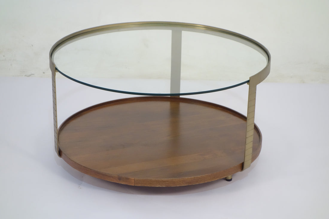 Rajpur Iron Round Glass Wood Tray Coffee Table 2862F