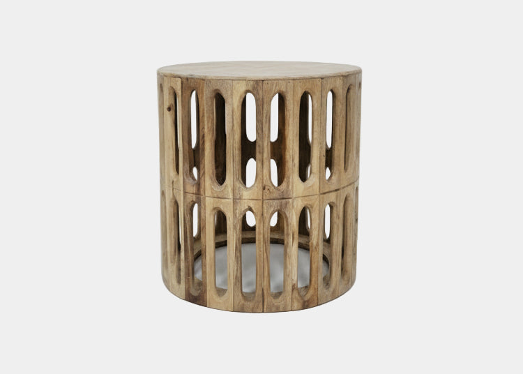 Kankra Mango Wood Carved Oval Tile Design Bevelled Wood Top Side Table 2792M