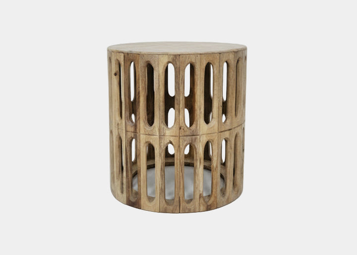 Kankra Mango Wood Carved Oval Tile Design Bevelled Wood Top Side Table 2792M