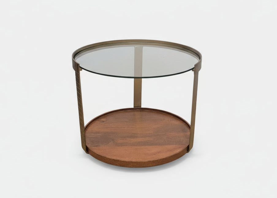 Rajpur Round Iron Side Table Glass Wood Tray 2861S