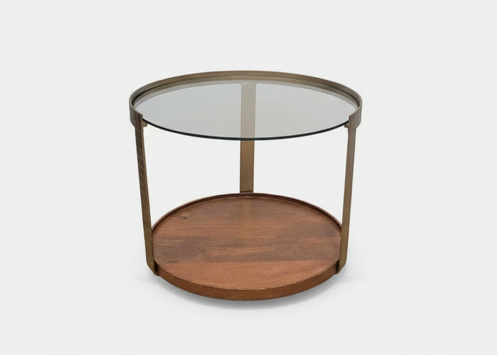 Rajpur Round Iron Side Table Glass Wood Tray 2861S