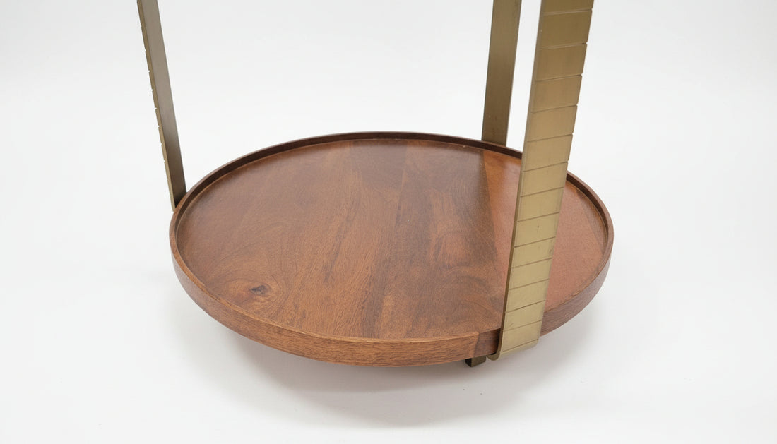 Rajpur Round Iron Side Table Glass Wood Tray 2861S