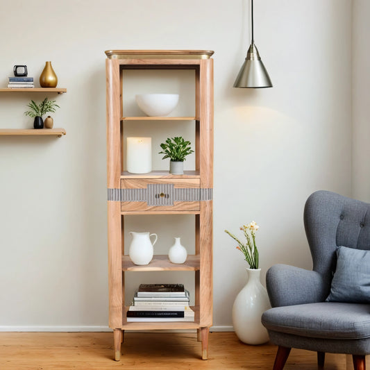 Wilton Acacia Wood 1 Drawers Open Bookcase AC07
