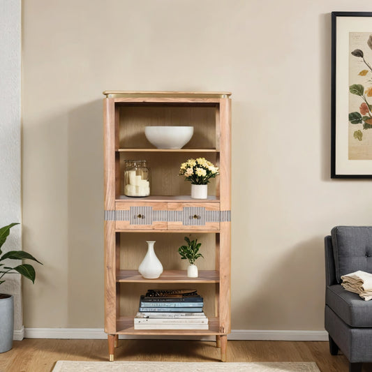 Wilton Acacia Wood 2 Drawers Open Bookcase AC08