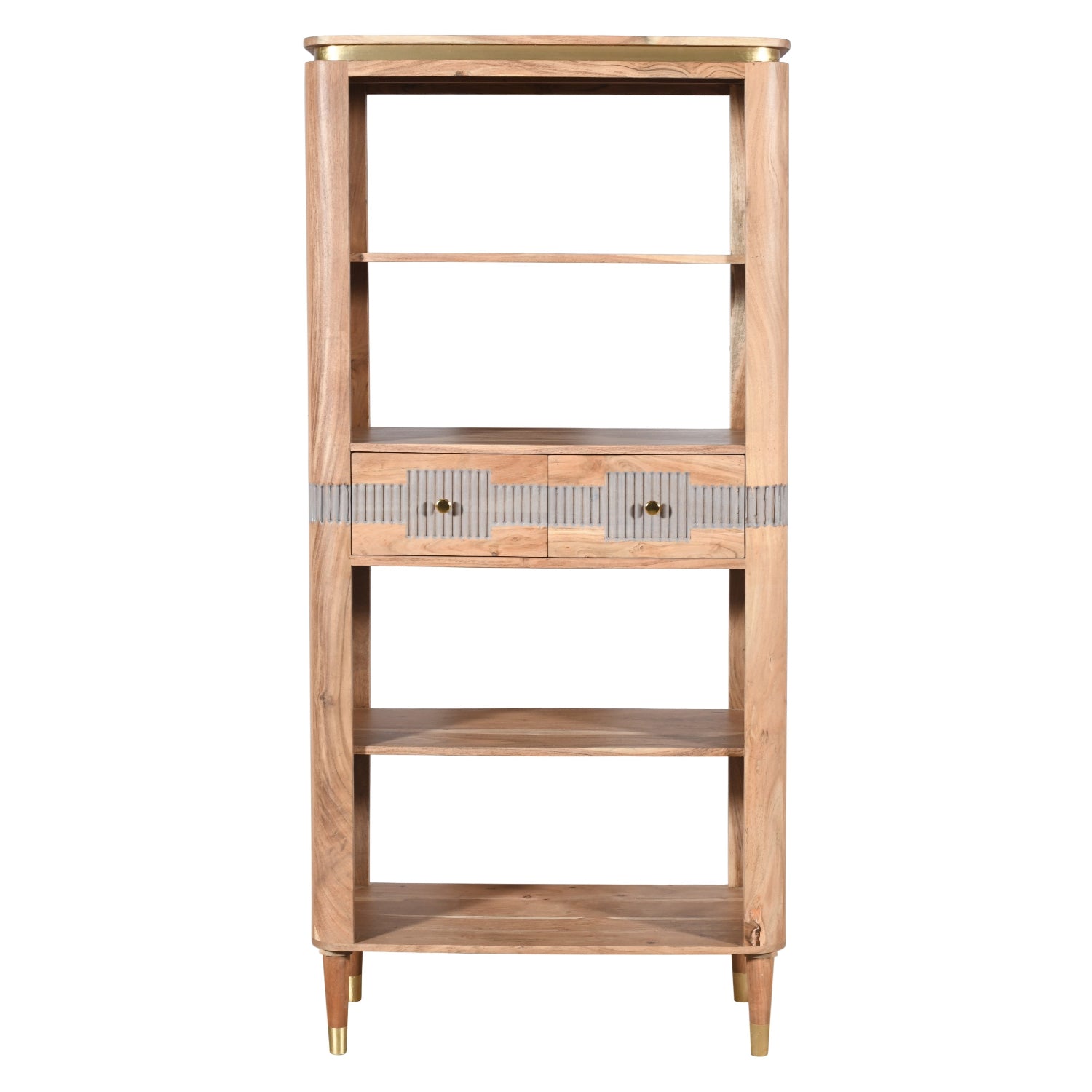 Wilton Acacia Wood 2 Drawers Open Bookcase AC08 - Havenheim Furniture