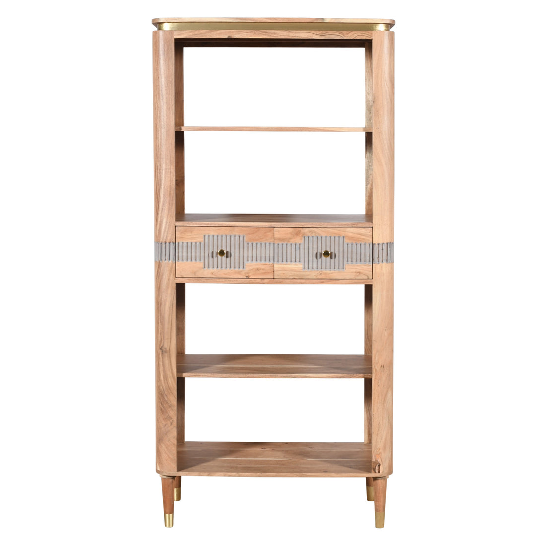 Wilton Acacia Wood 2 Drawers Open Bookcase AC08 - Havenheim Furniture