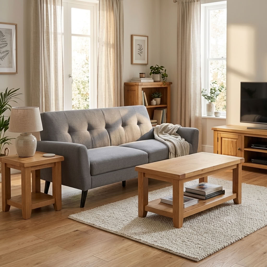 Solid oak small bookcase by Heartlands Furniture, featuring a natural wood finish and compact design for living room storage.
