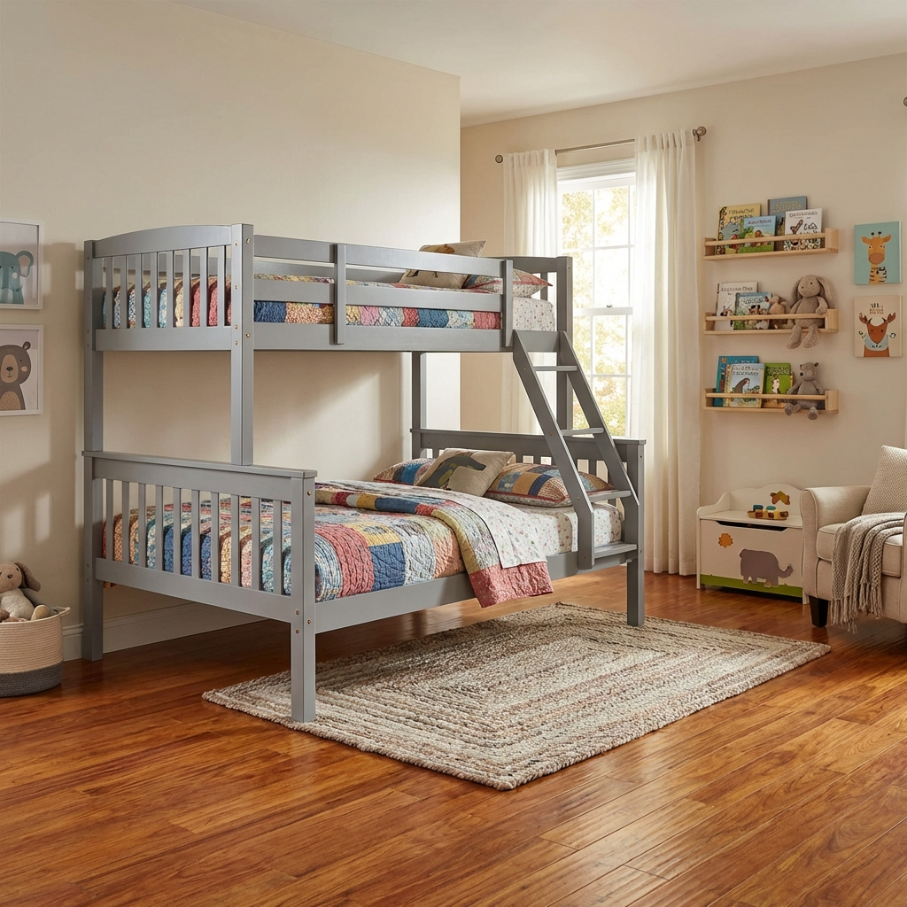 Ashbrook Solid Wood Triple Bunk Bed Grey ASHBBUNKTGRE - Havenheim Furniture