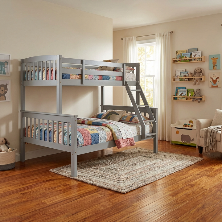 Ashbrook Solid Wood Triple Bunk Bed Grey ASHBBUNKTGRE - Havenheim Furniture