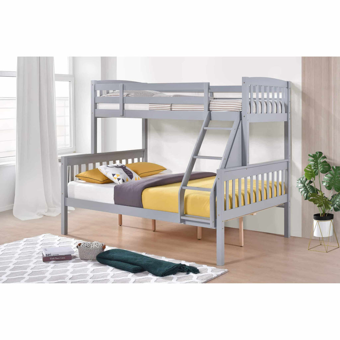 Ashbrook Solid Wood Triple Bunk Bed Grey - Havenheim Furniture