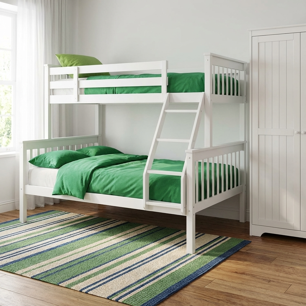 Ashbrook Solid Wood Triple Bunk Bed White ASHBBUNKTWHI - Havenheim Furniture