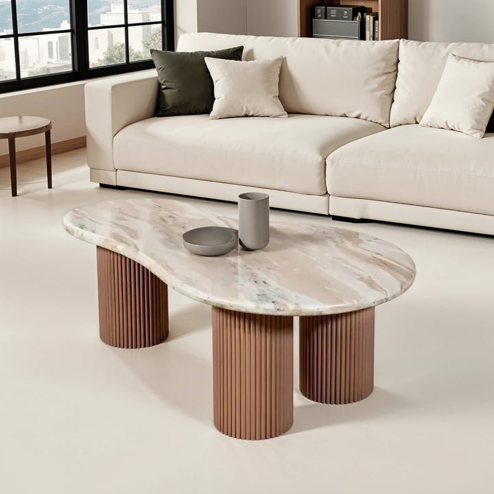 Ashford Natural Marble & Wood Pedestal Coffee Table RC02 - Havenheim Furniture