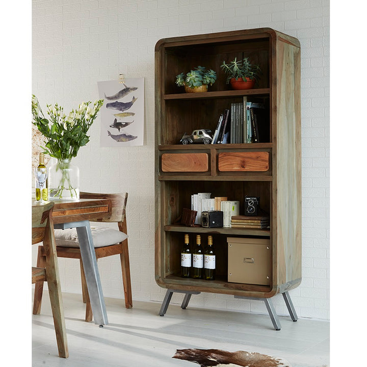 Aspen Large Bookcase 2 Drawers Solid Hardwood and Metal AS15 Havenheim Furniture