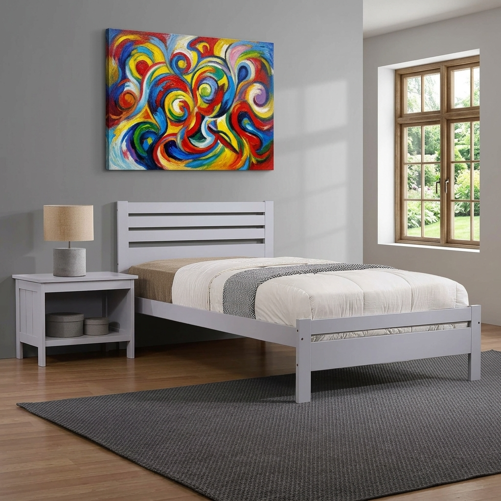 Astley Single Bed Solid Hardwood Grey ASTLSINGRE