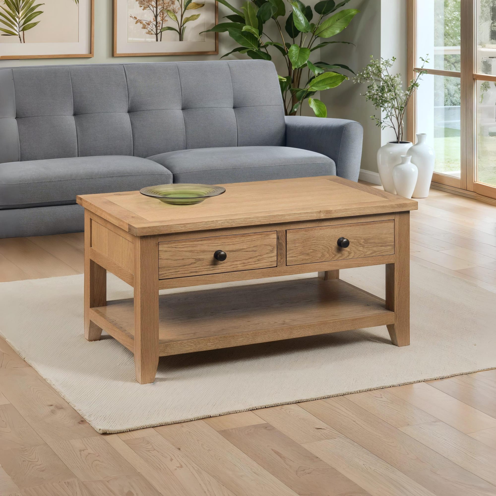 Astoria Coffee Table With 2 Drawers Solid Oak & Oak Veneers AST003
