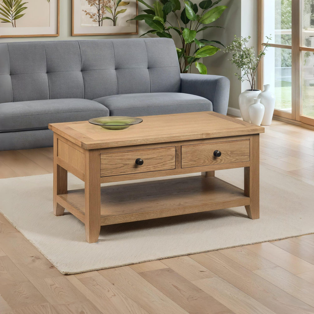 Astoria Coffee Table With 2 Drawers Solid Oak & Oak Veneers AST003