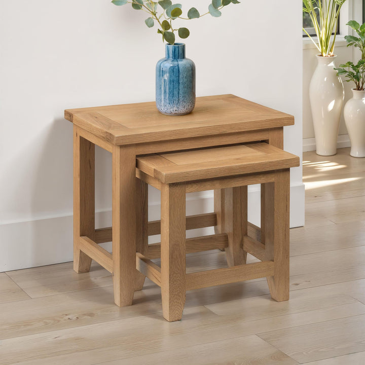 Astoria Nest Of 2 Tables Waxed Solid Oak & Oak Veneer AST005