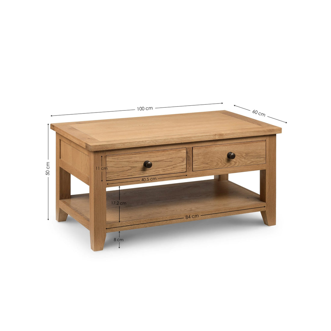 Astoria Coffee Table With 2 Drawers Solid Oak & Oak Veneers AST003