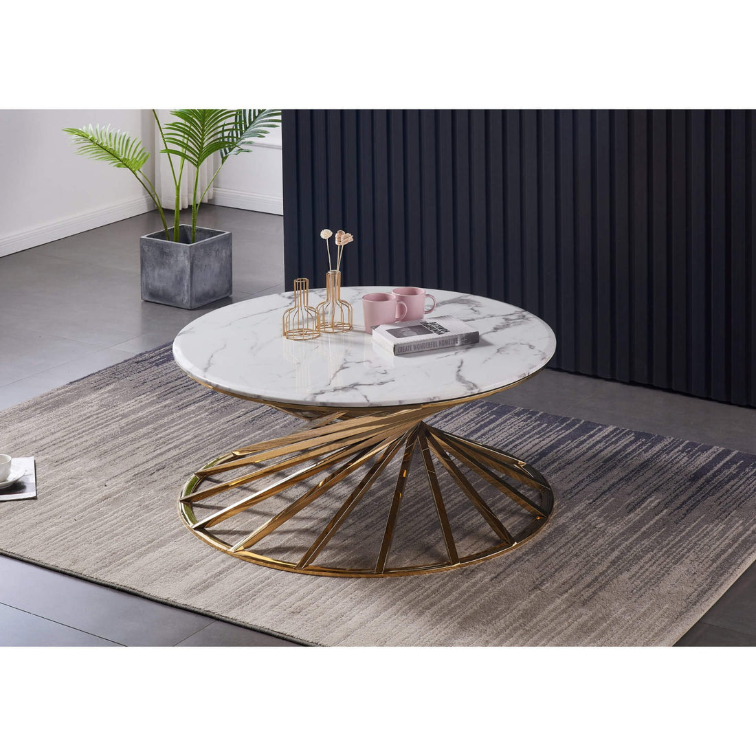 Axon Round Marble Coffee Table with Gold Frame AXONCOFFGOL - Havenheim Furniture