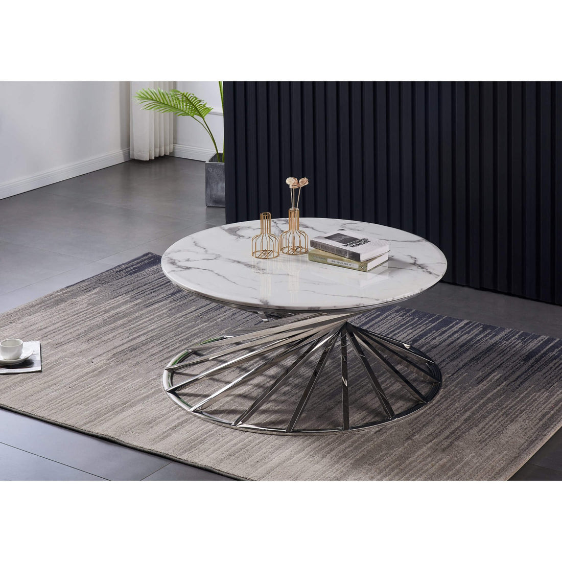 Axon Round Marble Coffee Table with Silver Frame AXONCOFFSIL - Havenheim Furniture