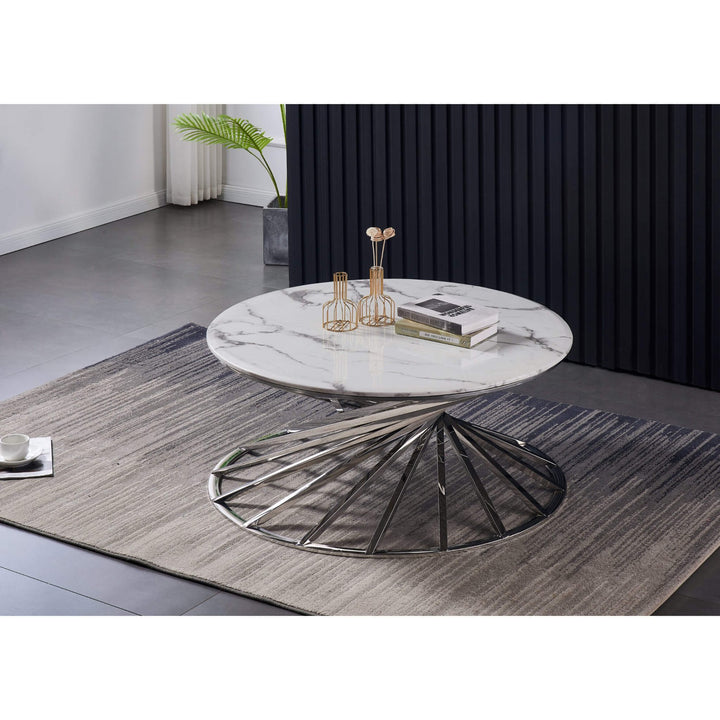 Axon Round Marble Coffee Table with Silver Frame AXONCOFFSIL - Havenheim Furniture