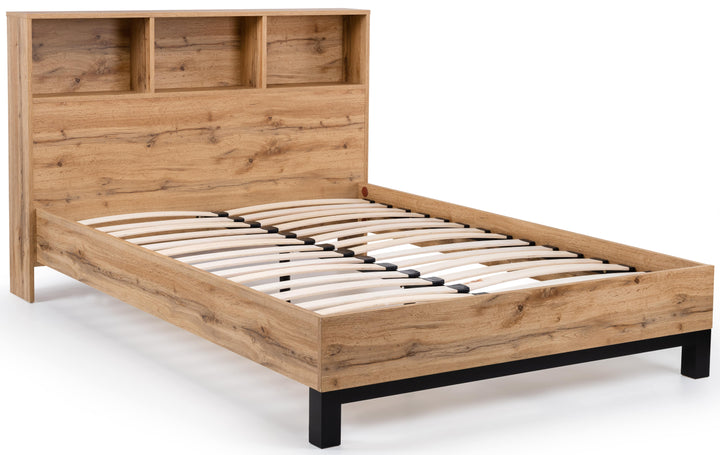 BALI BOOKCASE HEADBOARD BED 135CM - LIGHT OAK MDF BAL208