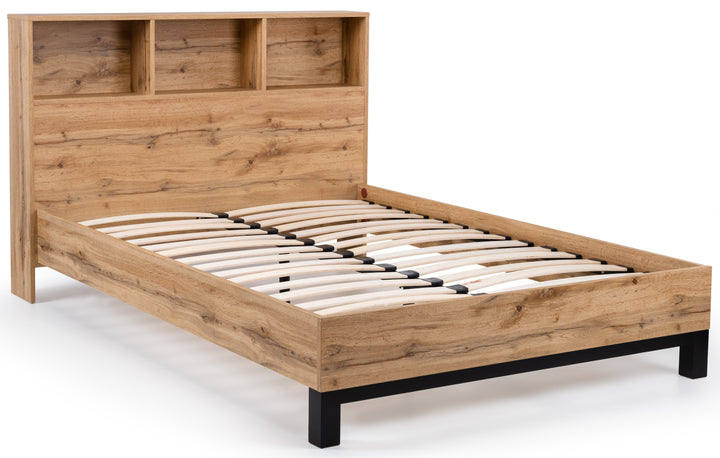 BALI BOOKCASE HEADBOARD BED 150CM - LIGHT OAK MDF BAL209