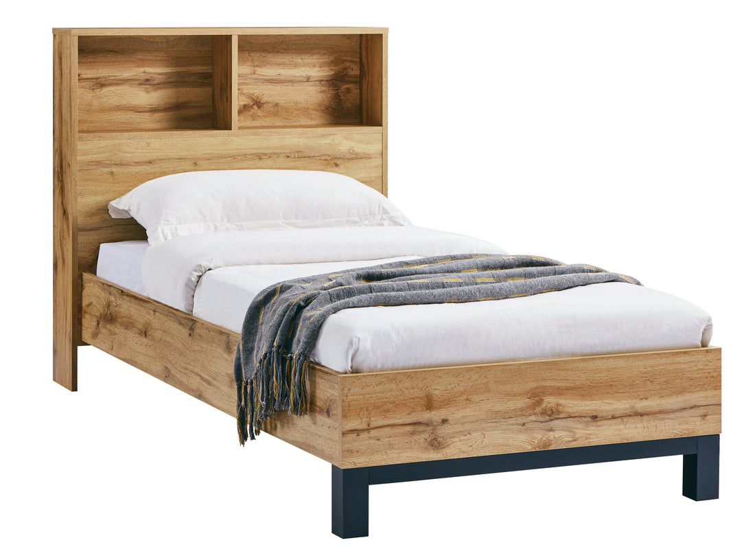 BALI BOOKCASE HEADBOARD BED 90CM - LIGHT OAK MDF BAL207 lifestyle