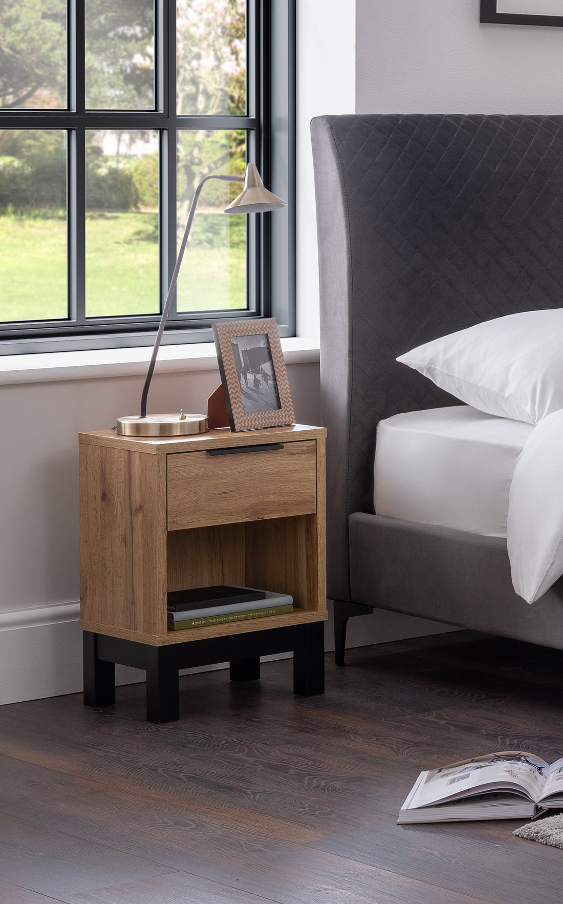 BALI 1 DRAWER BEDSIDE - LIGHT OAK MDF BAL201 lifestyle