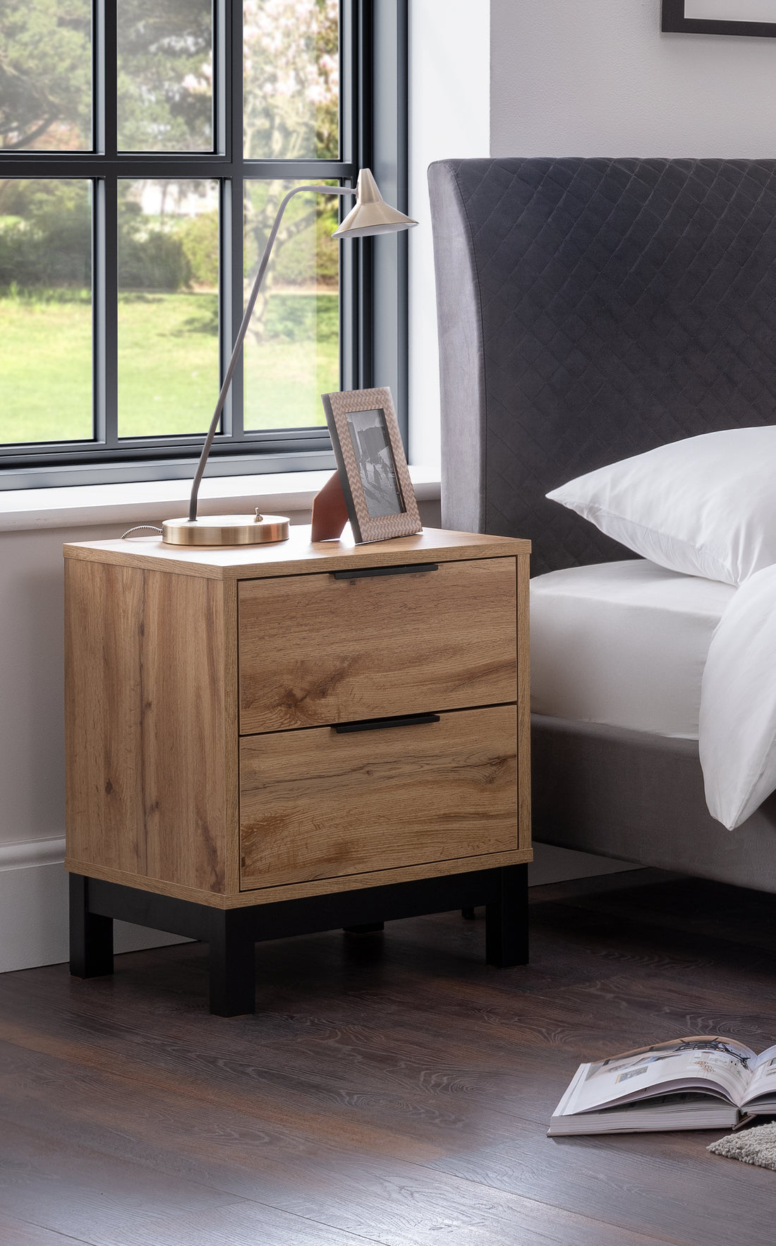 BALI 2 DRAWER BEDSIDE - LIGHT OAK MDF BAL202 lifestyle
