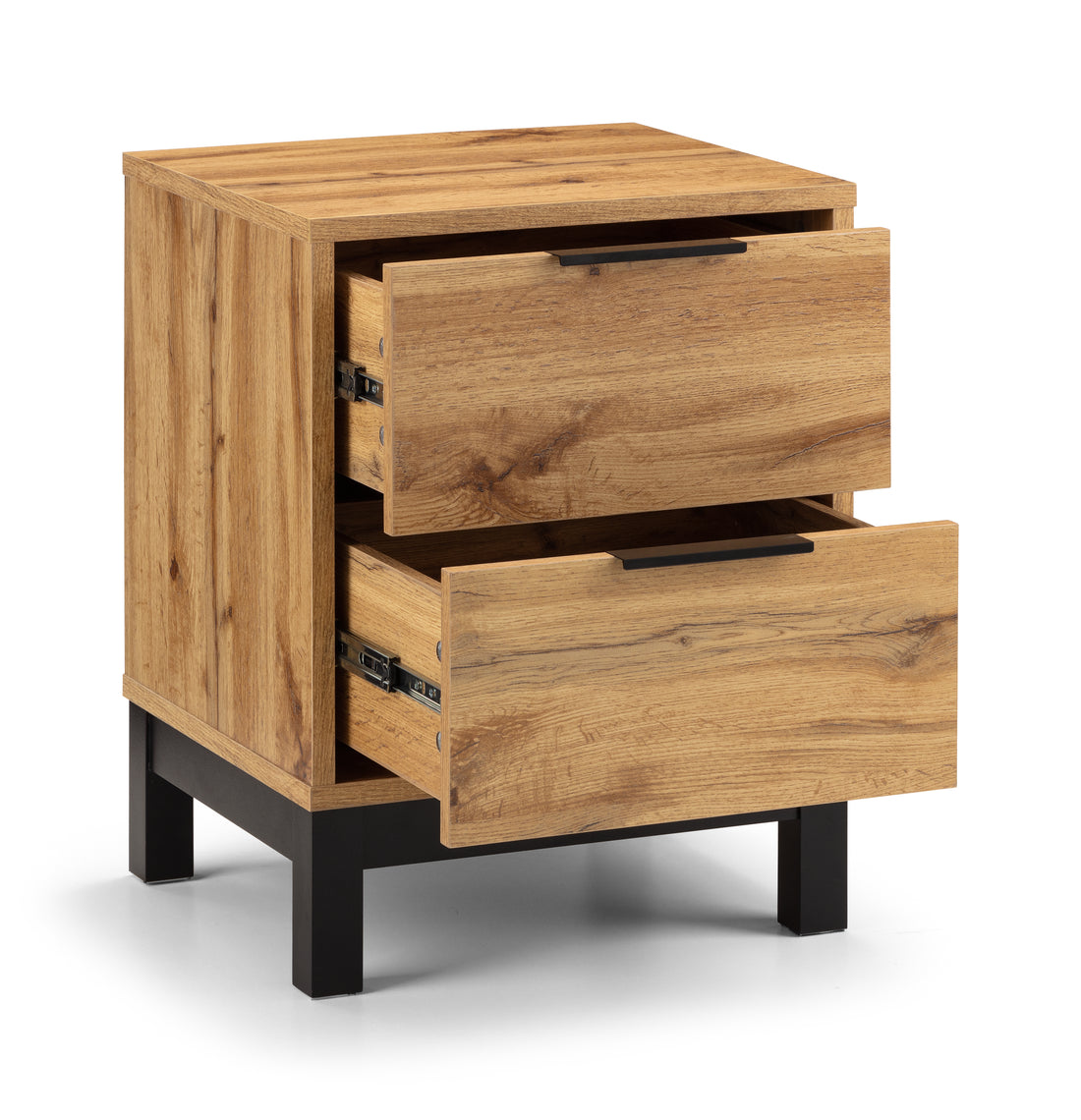 BALI 2 DRAWER BEDSIDE - LIGHT OAK MDF BAL202 open