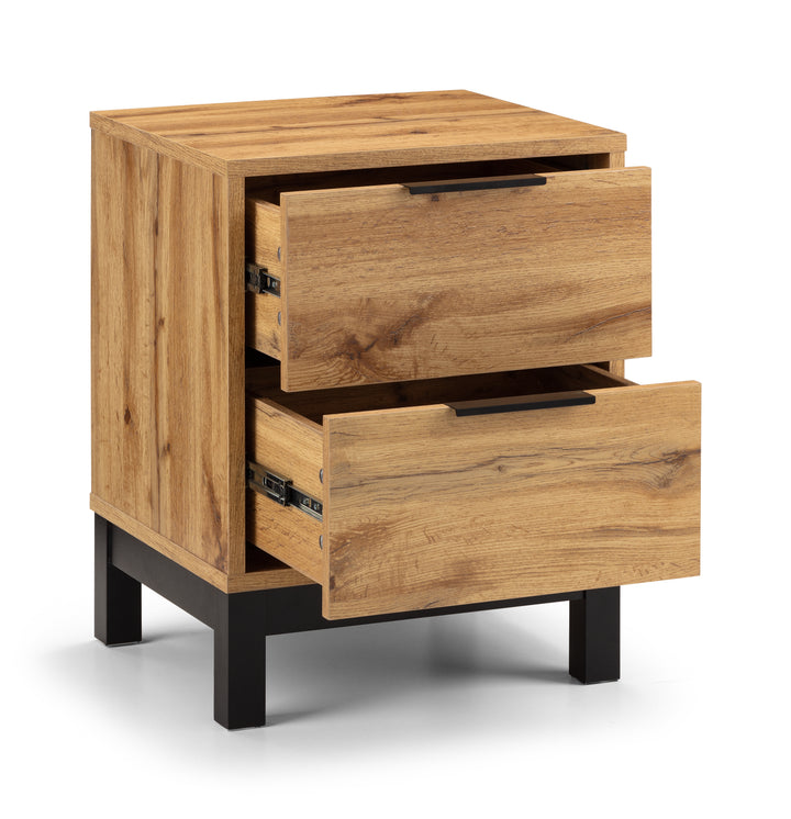BALI 2 DRAWER BEDSIDE - LIGHT OAK MDF BAL202 open