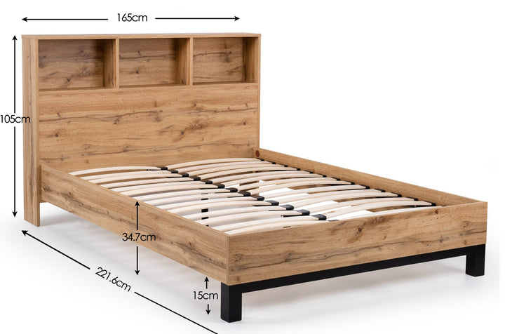 BALI BOOKCASE HEADBOARD BED 150CM - LIGHT OAK MDF BAL209 - Havenheim Furniture